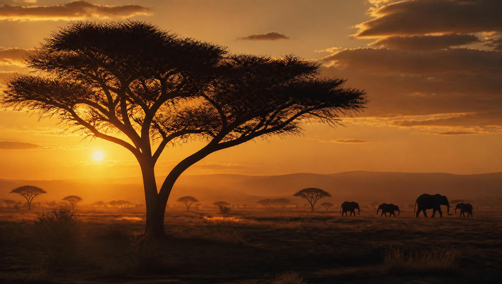Savana africana ao pôr do sol